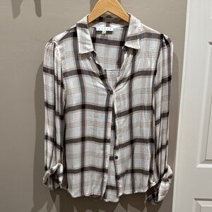 HYFVE Plaid Button Down Shirt - Brown and White